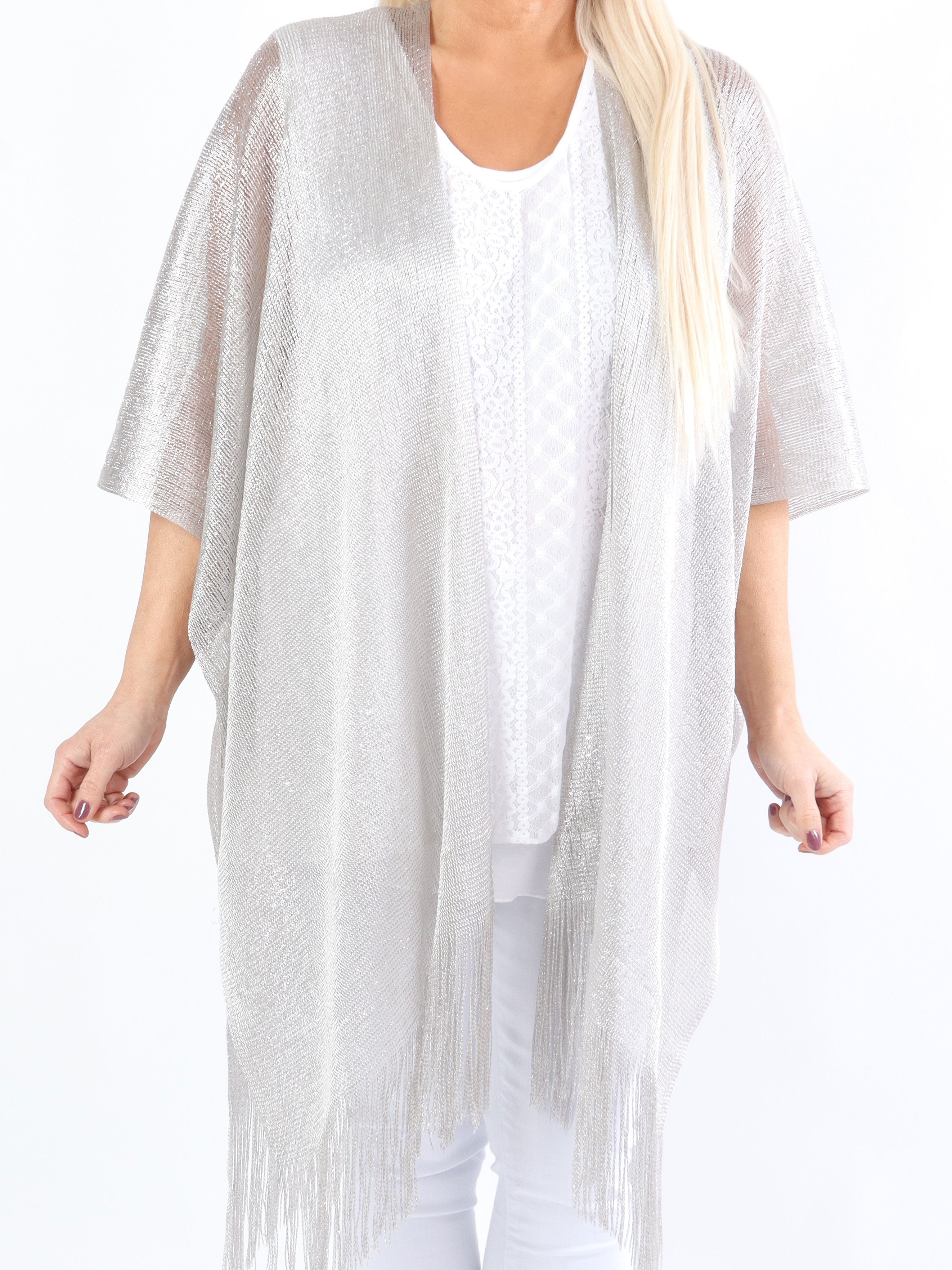 Betti - Plus size sjal med glittertrådar och fransar